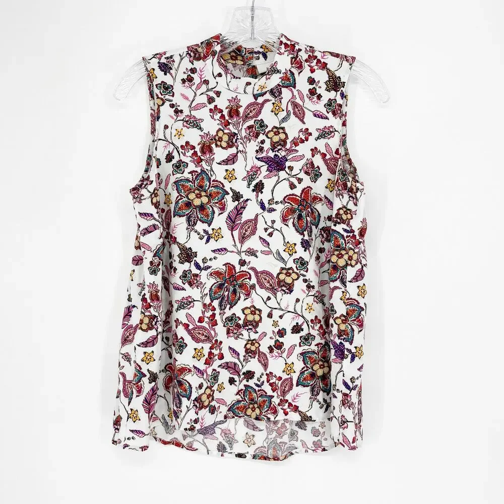J. Jill Sleeveless Mock Neck Floral Top Size Small